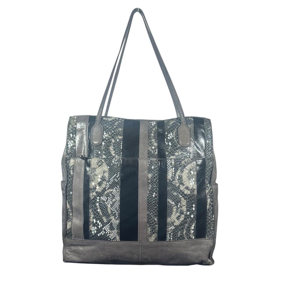 Hobo The Original Leather Tote Bag Snakeskin Patchwork Shoulder Bag Gray Black